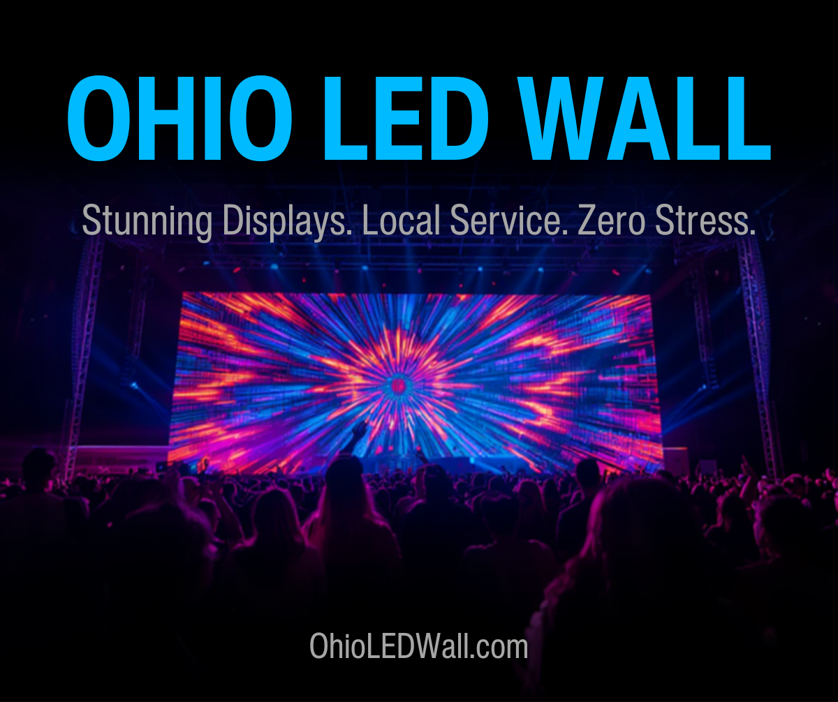 LED video wall lit up at a nighttime corporate event in Northeast Ohio